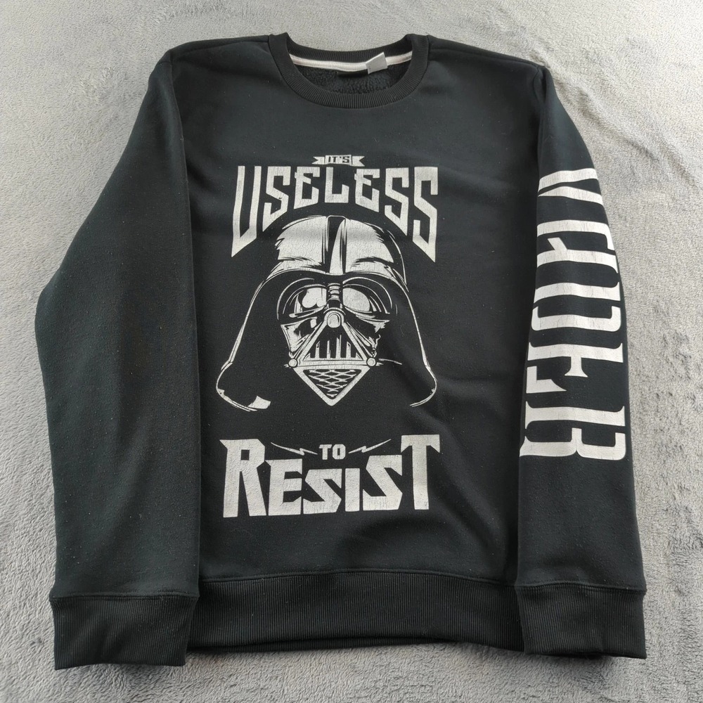 Star Wars Sweatshirt Mens Medium Black Darth Vader Useless To Resist Crewneck